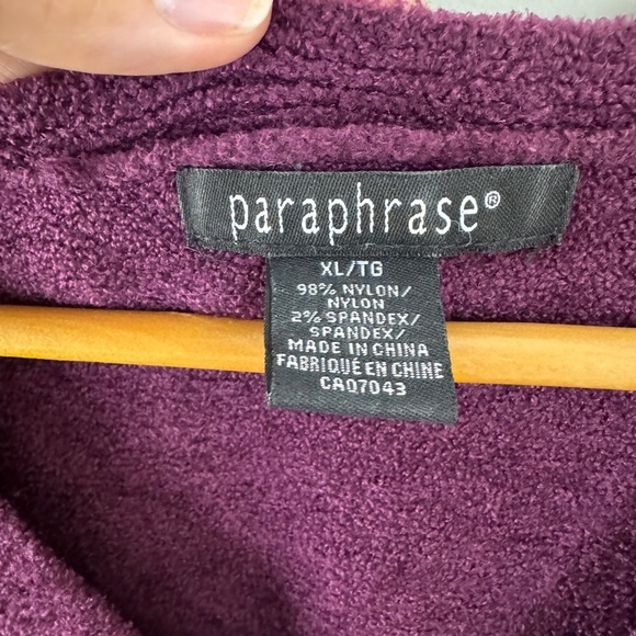 Paraphrase Women's Terrycloth V-Neck Long Sleeve Sweater Purplish-Wine Size XL - Picture 4 of 10